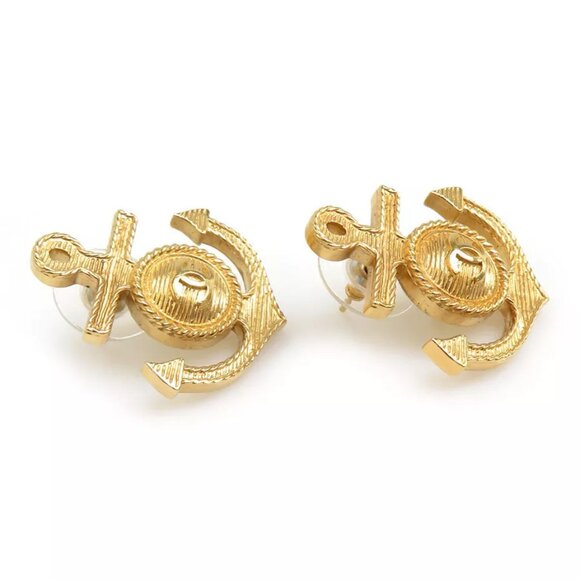 Auth CHANEL CC Logo Anchor Motif Pierce Earrings Gold Metal - e59844i - Picture 3 of 8